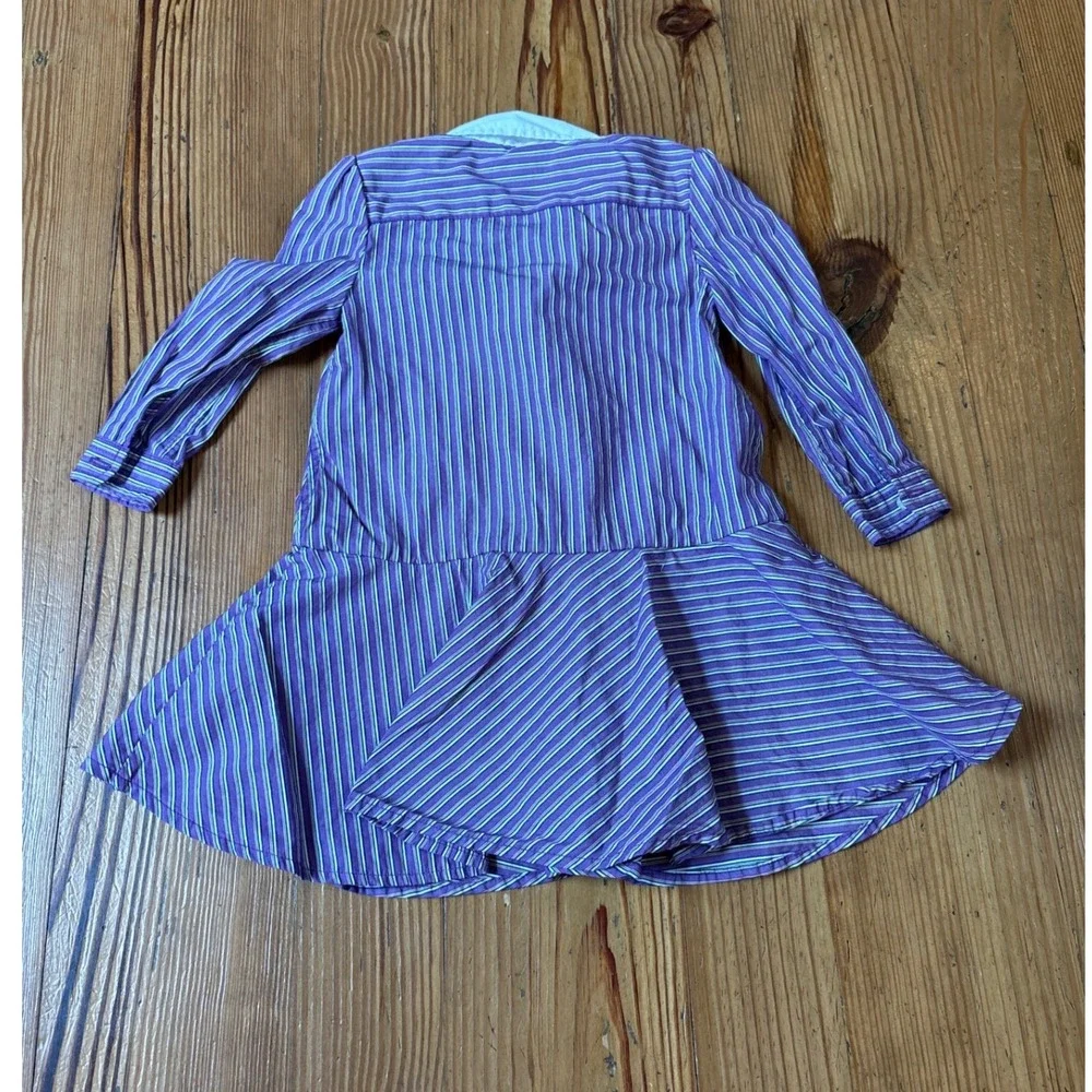 Ralph Lauren Striped Dress Toddler Purple Drop Waist Peter Pan Collar SIZE 18M